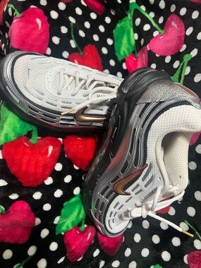 Nike White and Metallic Silver Air Max with Gold Swoosh
